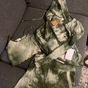 Olive Tie-Dye Lounge Set with Hoodie